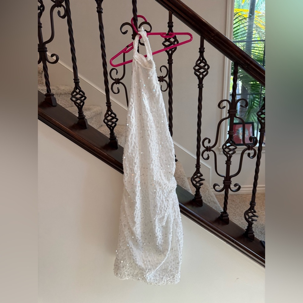 White Sequin Halter Dress